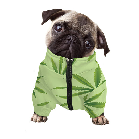 Green Hemp Leaves Pattern Print Dog Zip Up Jacket