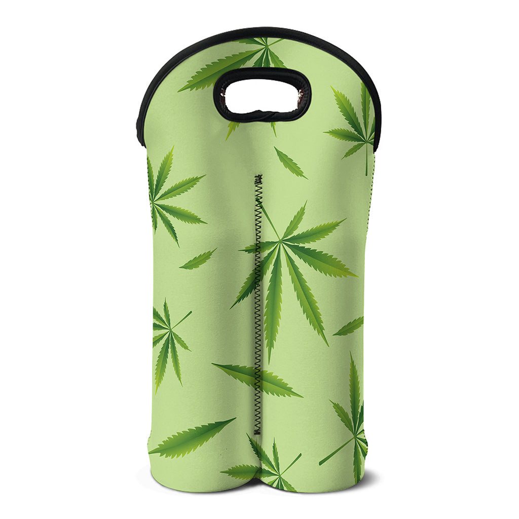 Green Hemp Leaves Pattern Print Double Neoprene Wine Tote