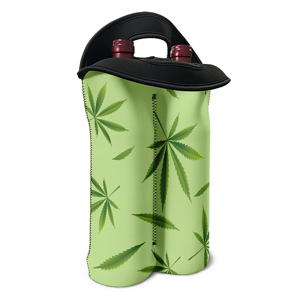 Green Hemp Leaves Pattern Print Double Neoprene Wine Tote
