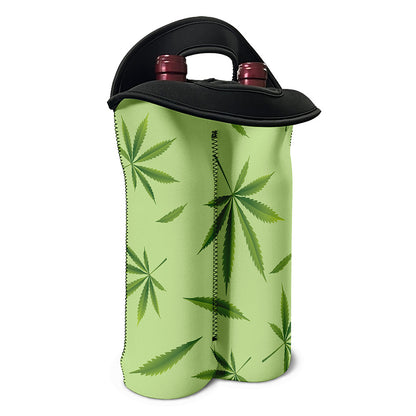 Green Hemp Leaves Pattern Print Double Neoprene Wine Tote