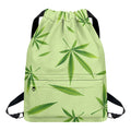 Green Hemp Leaves Pattern Print Drawstring Backpack