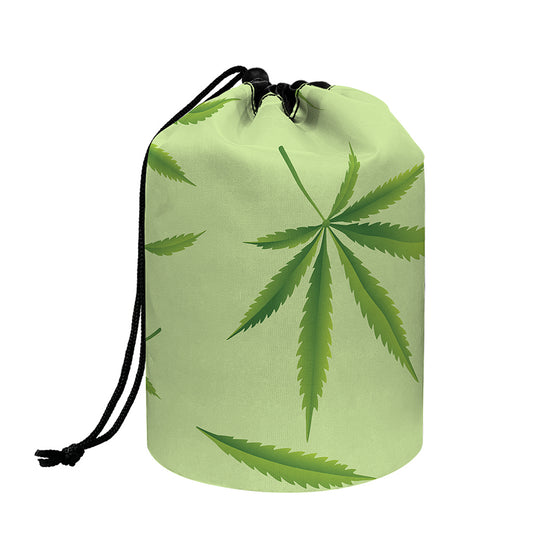 Green Hemp Leaves Pattern Print Drawstring Makeup Bag