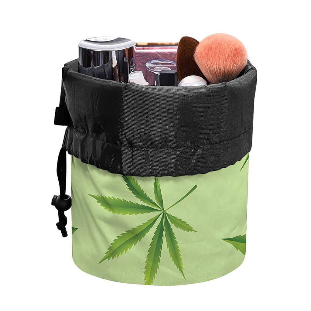 Green Hemp Leaves Pattern Print Drawstring Makeup Bag