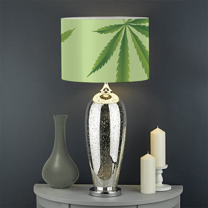 Green Hemp Leaves Pattern Print Drum Lamp Shade