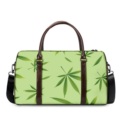 Green Hemp Leaves Pattern Print Duffle Bag