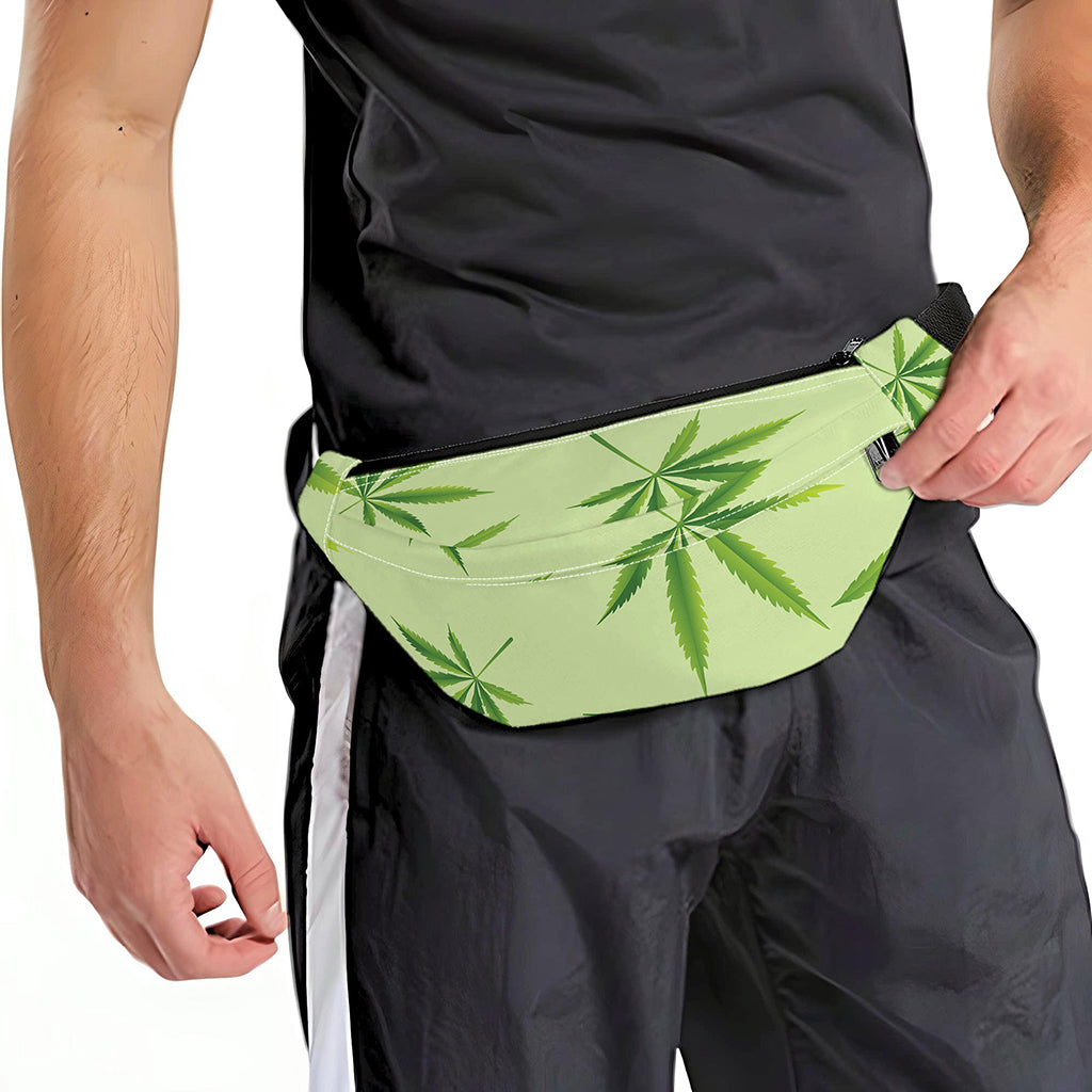 Green Hemp Leaves Pattern Print Fanny Pack