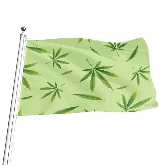 Green Hemp Leaves Pattern Print Flag