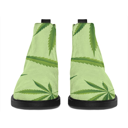 Green Hemp Leaves Pattern Print Flat Ankle Boots