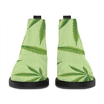 Green Hemp Leaves Pattern Print Flat Ankle Boots