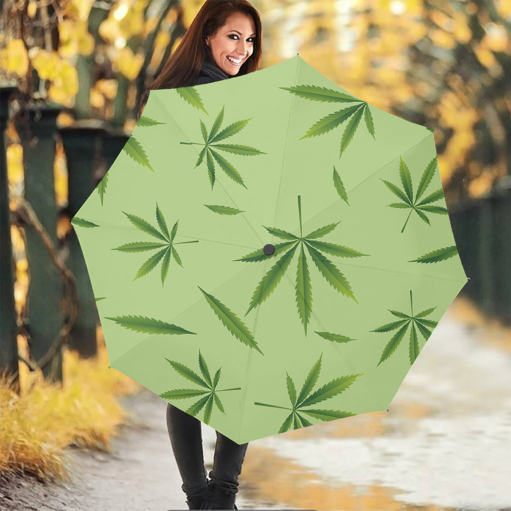 Green Hemp Leaves Pattern Print Foldable Umbrella