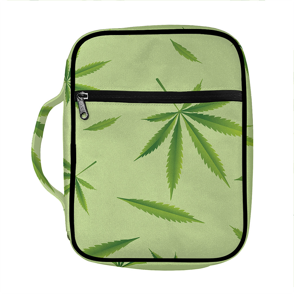 Green Hemp Leaves Pattern Print Front Pocket Bible Bag