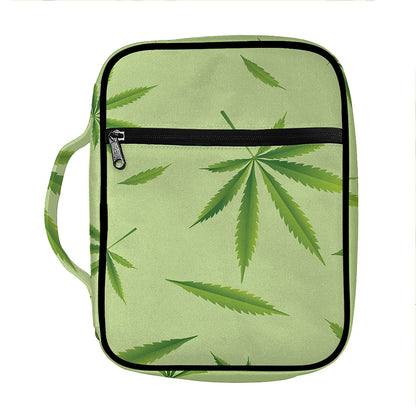 Green Hemp Leaves Pattern Print Front Pocket Bible Bag