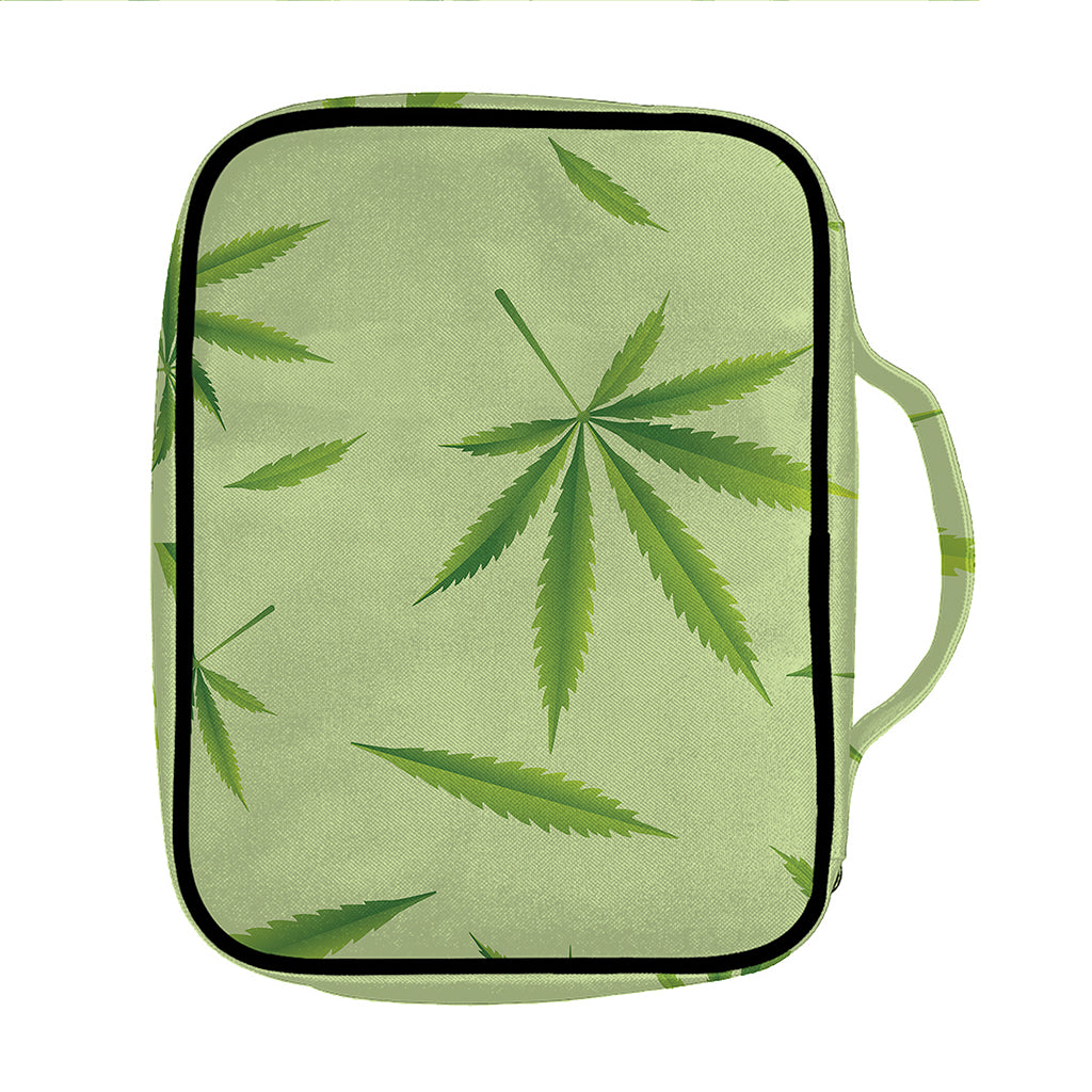 Green Hemp Leaves Pattern Print Front Pocket Bible Bag