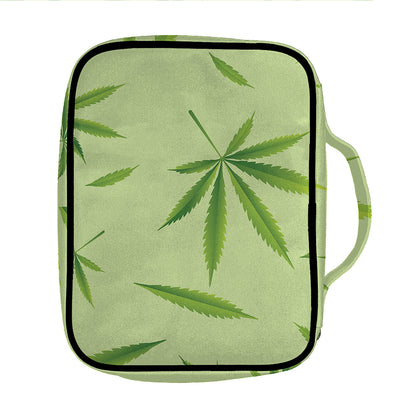 Green Hemp Leaves Pattern Print Front Pocket Bible Bag