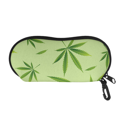 Green Hemp Leaves Pattern Print Glasses Case