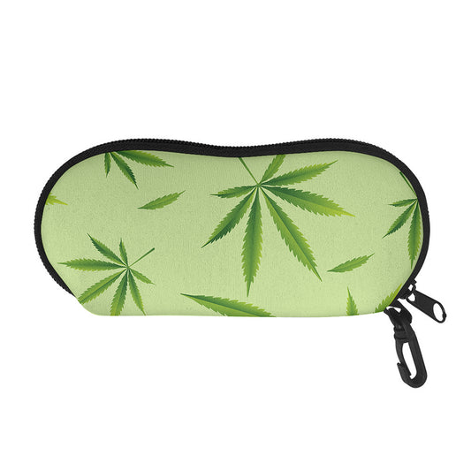 Green Hemp Leaves Pattern Print Glasses Case