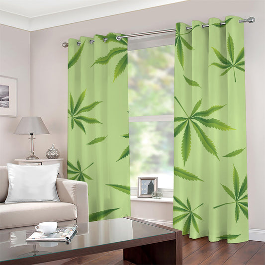 Green Hemp Leaves Pattern Print Grommet Curtains