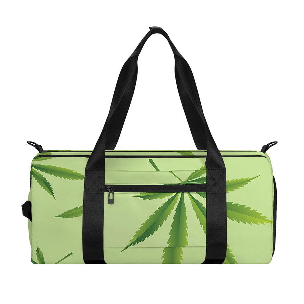 Green Hemp Leaves Pattern Print Gym Bag