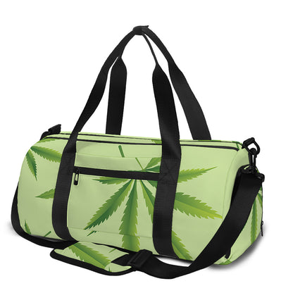Green Hemp Leaves Pattern Print Gym Bag