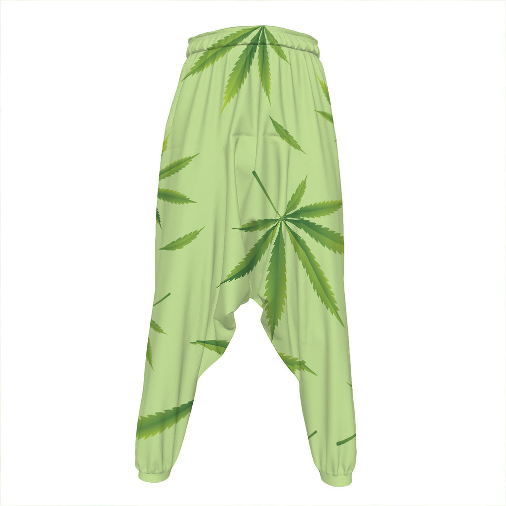 Green Hemp Leaves Pattern Print Hammer Pants