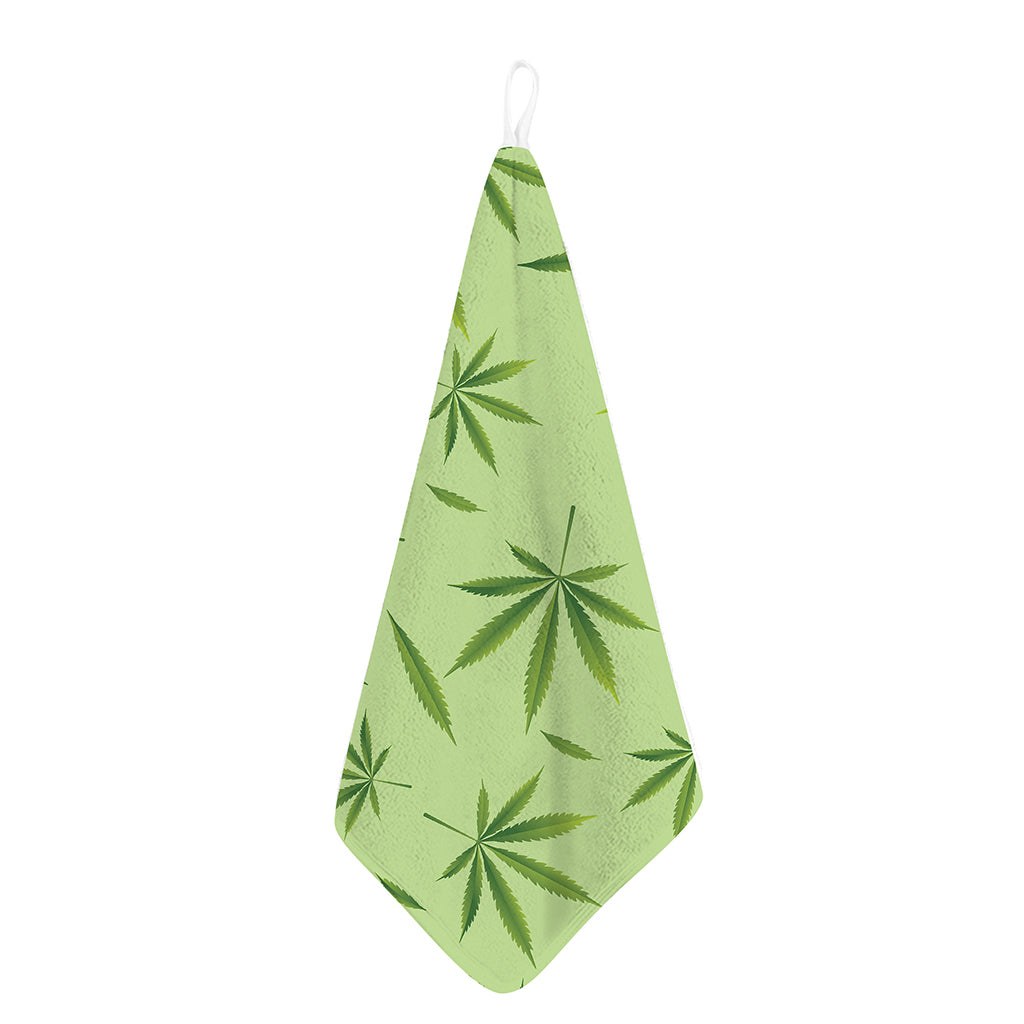 Green Hemp Leaves Pattern Print Hand Towel