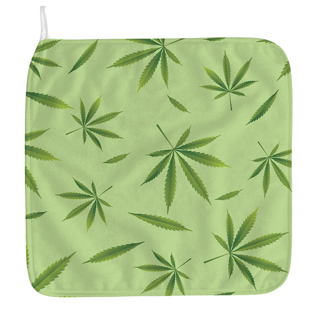 Green Hemp Leaves Pattern Print Hand Towel