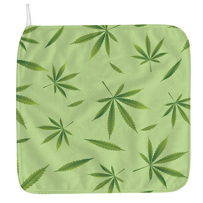 Green Hemp Leaves Pattern Print Hand Towel