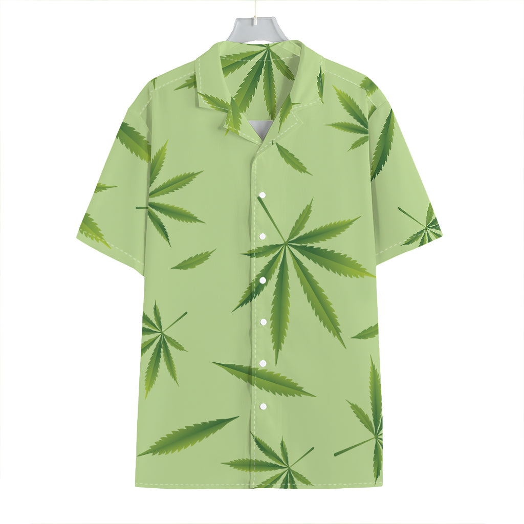 Green Hemp Leaves Pattern Print Hawaiian Shirt