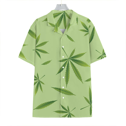 Green Hemp Leaves Pattern Print Hawaiian Shirt