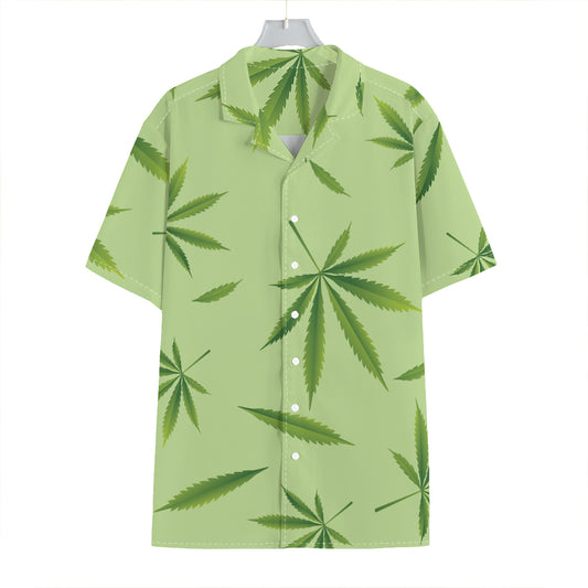 Green Hemp Leaves Pattern Print Hawaiian Shirt