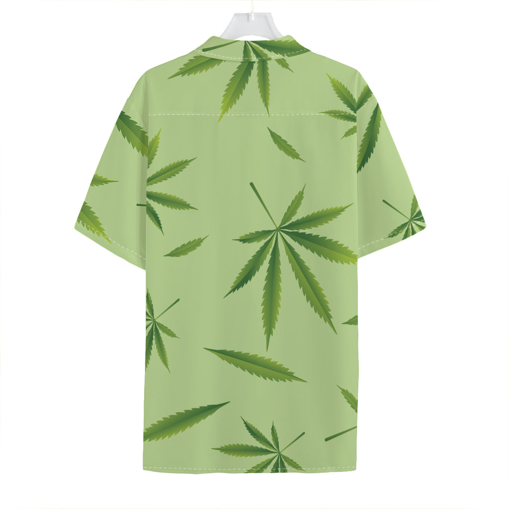 Green Hemp Leaves Pattern Print Hawaiian Shirt
