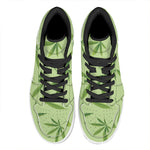Green Hemp Leaves Pattern Print High Top Leather Sneakers