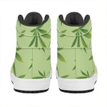 Green Hemp Leaves Pattern Print High Top Leather Sneakers