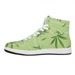 Green Hemp Leaves Pattern Print High Top Leather Sneakers
