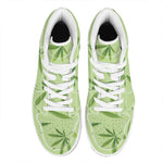 Green Hemp Leaves Pattern Print High Top Leather Sneakers