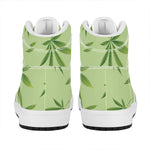 Green Hemp Leaves Pattern Print High Top Leather Sneakers