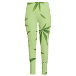 Green Hemp Leaves Pattern Print High-Waisted Pocket Leggings