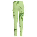 Green Hemp Leaves Pattern Print High-Waisted Pocket Leggings