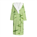 Green Hemp Leaves Pattern Print Hooded Bathrobe