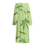 Green Hemp Leaves Pattern Print Hooded Bathrobe