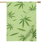 Green Hemp Leaves Pattern Print House Flag