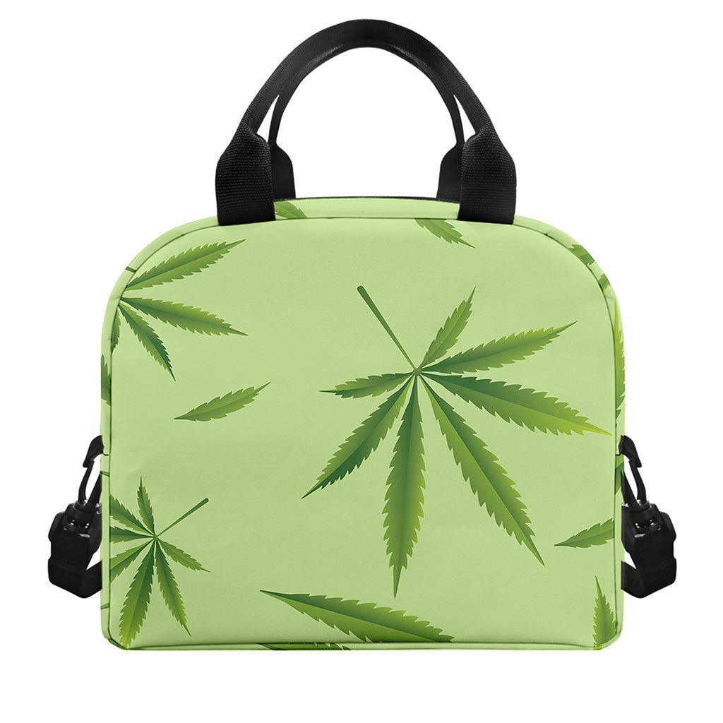 Green Hemp Leaves Pattern Print Insulated Lunch Bag