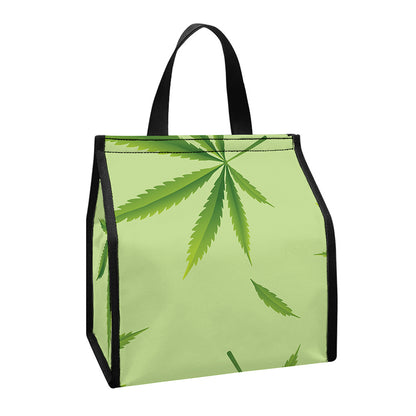 Green Hemp Leaves Pattern Print Insulated Lunch Tote