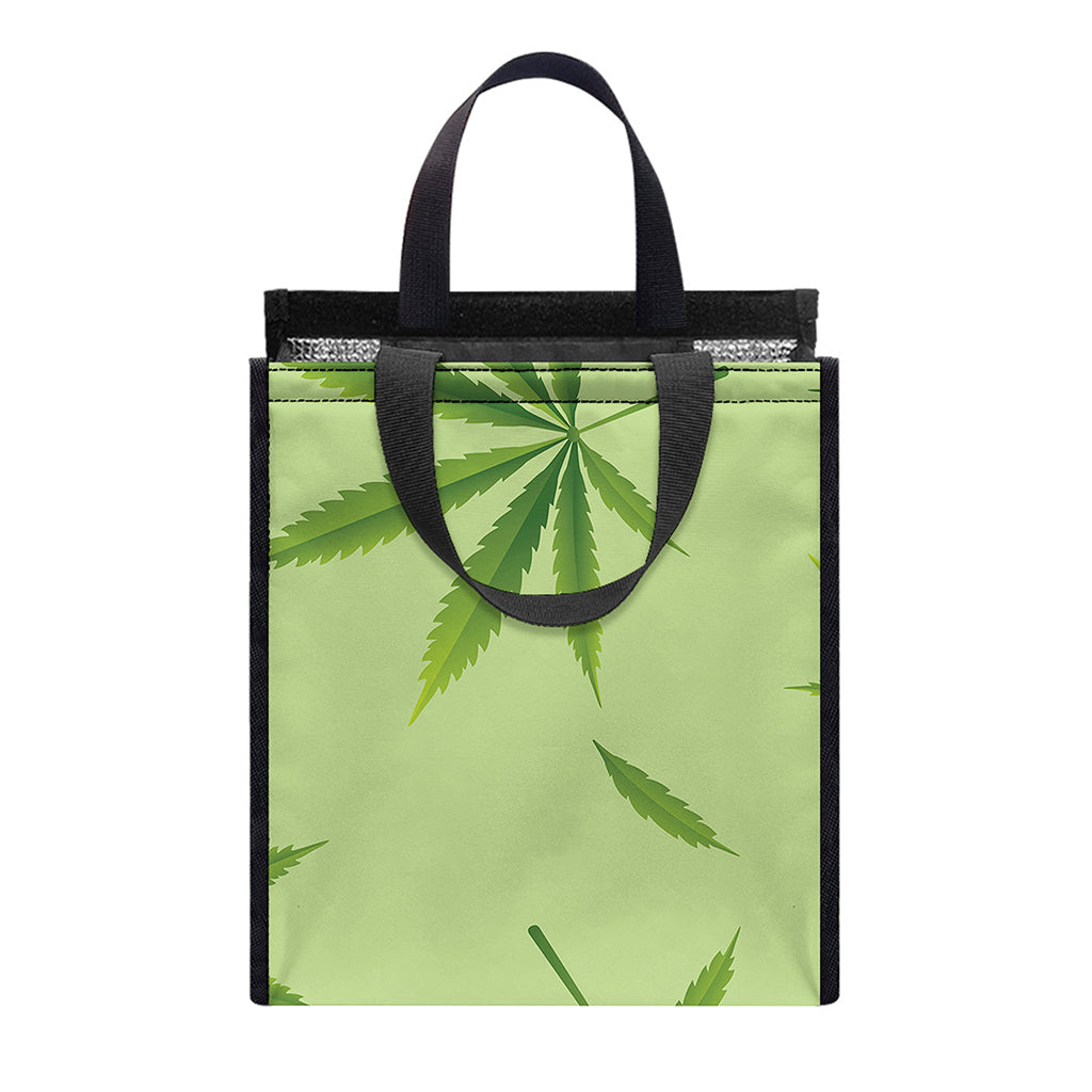 Green Hemp Leaves Pattern Print Insulated Lunch Tote