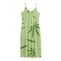 Green Hemp Leaves Pattern Print Jersey Midi Cami Dress