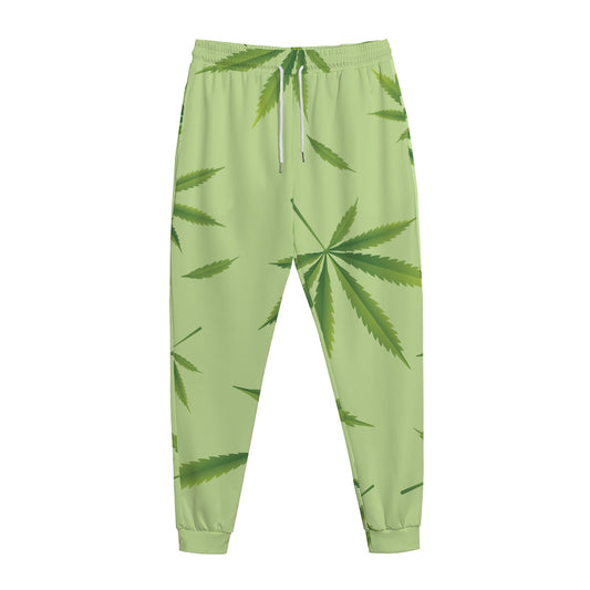 Green Hemp Leaves Pattern Print Jogger Pants