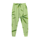 Green Hemp Leaves Pattern Print Jogger Pants