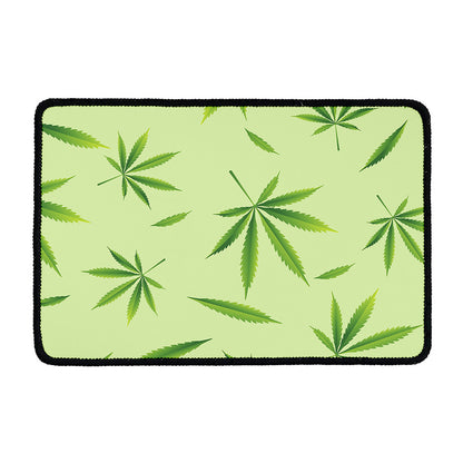 Green Hemp Leaves Pattern Print Kitchen Mat