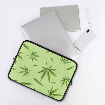Green Hemp Leaves Pattern Print Laptop Sleeve