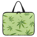 Green Hemp Leaves Pattern Print Laptop Sleeve With Handle